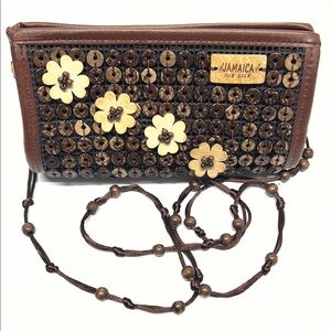 Brown Floral Beaded Clutch (beads out of coconut shells)
